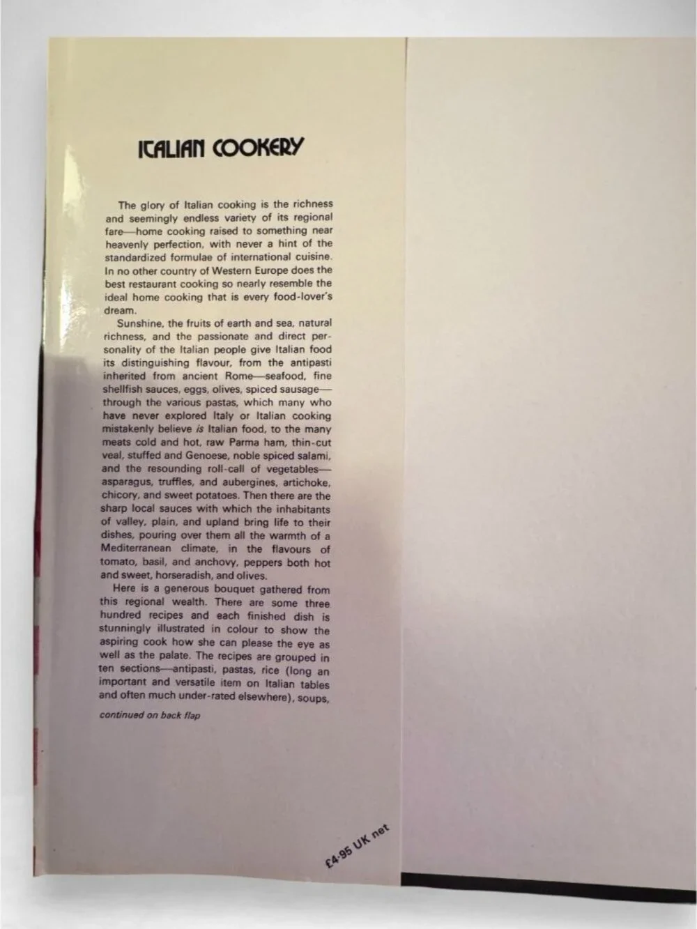Italian Cookery Hardcover Book By Collins 1973 1st Edition Vintage